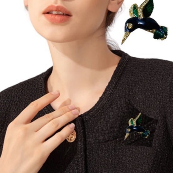 Brooch Hummingbird honeymoon bird pin pins 
Blue green gold crystal jewelry - Picture 3 of 8